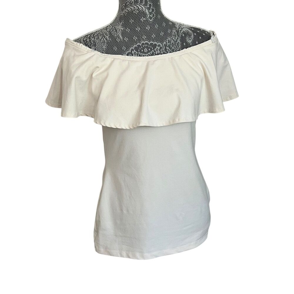 Susana Monaco Ruffle Off the Shoulder Blouse Shirt Top, Women, Medium, Off-White